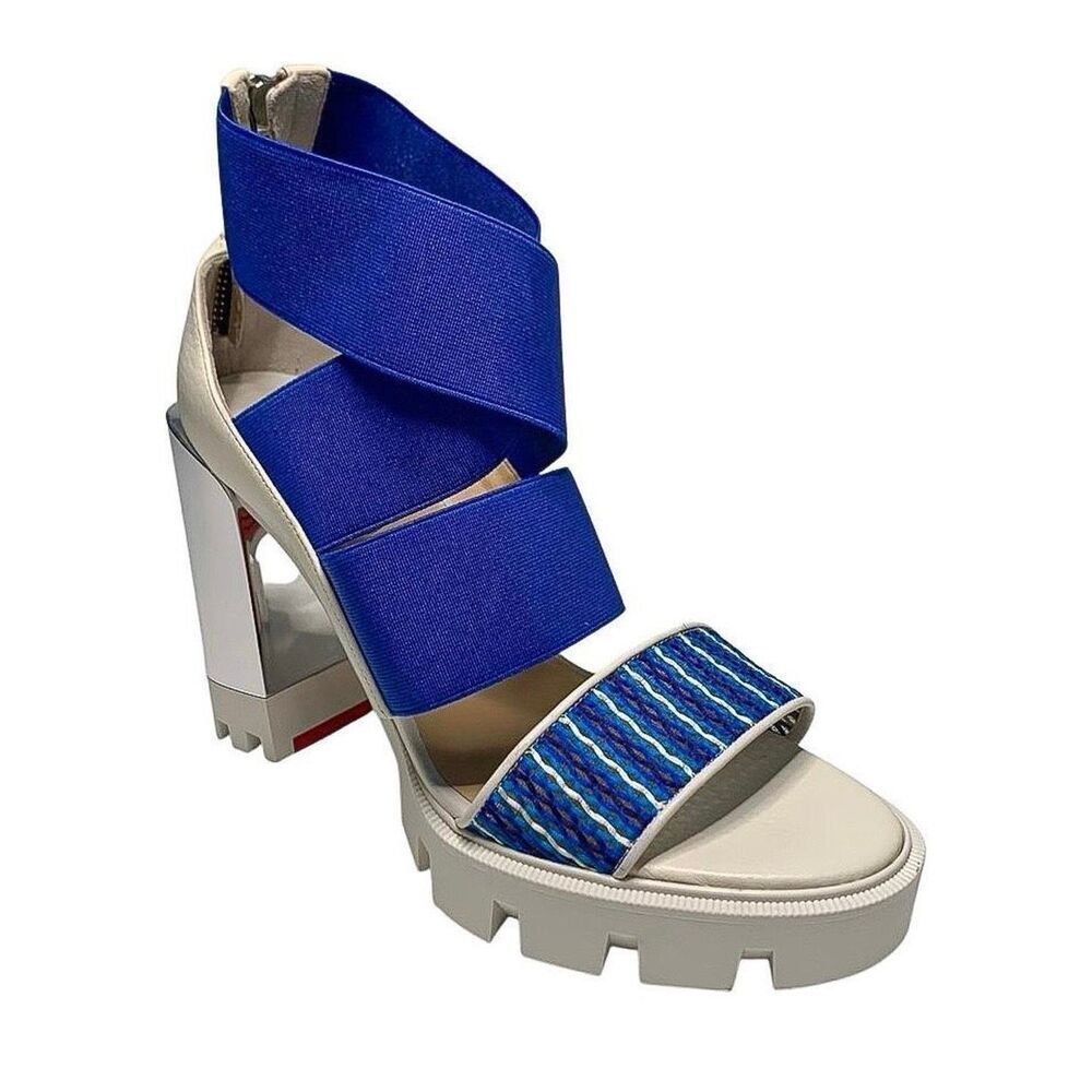 Christian Louboutin Patrouiagoma 100 Blue Elastic Platform Sandals EU 39.5